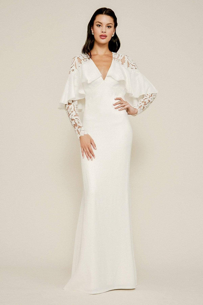 Tadashi Shoji - Zues Lace Long-Sleeve Crepe Gown Wedding Dresses 0 / Ivory