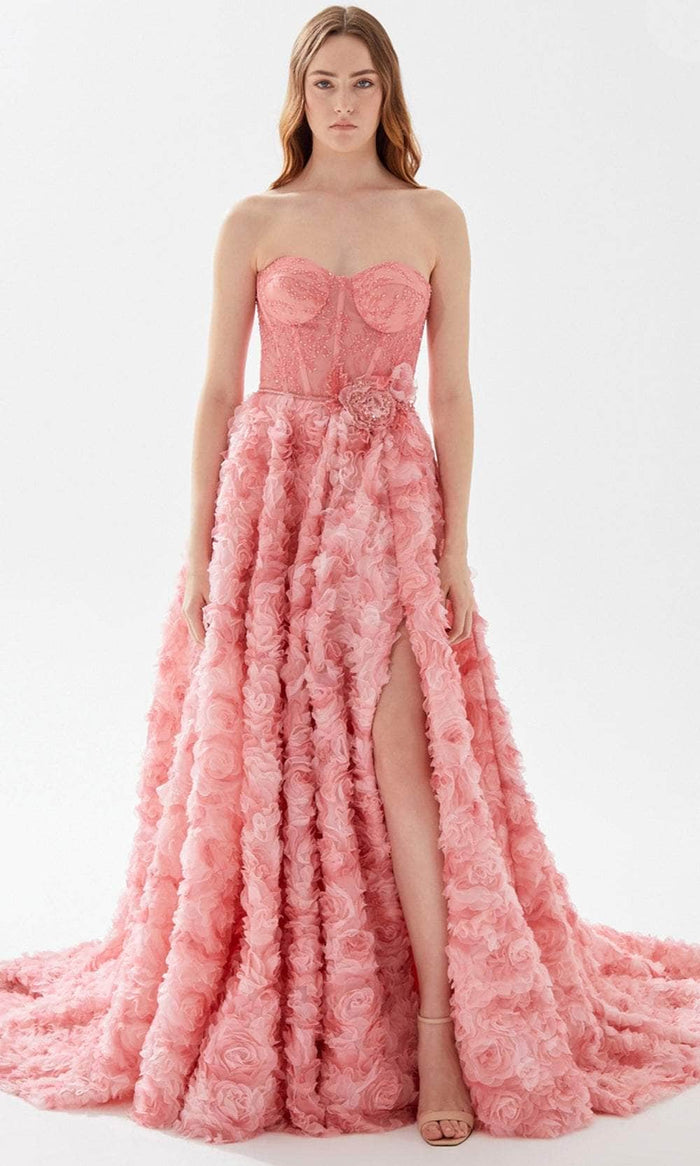 Tarik Ediz 52113 - Sweetheart Floral Prom Dress Prom Dresses 00 / Pink
