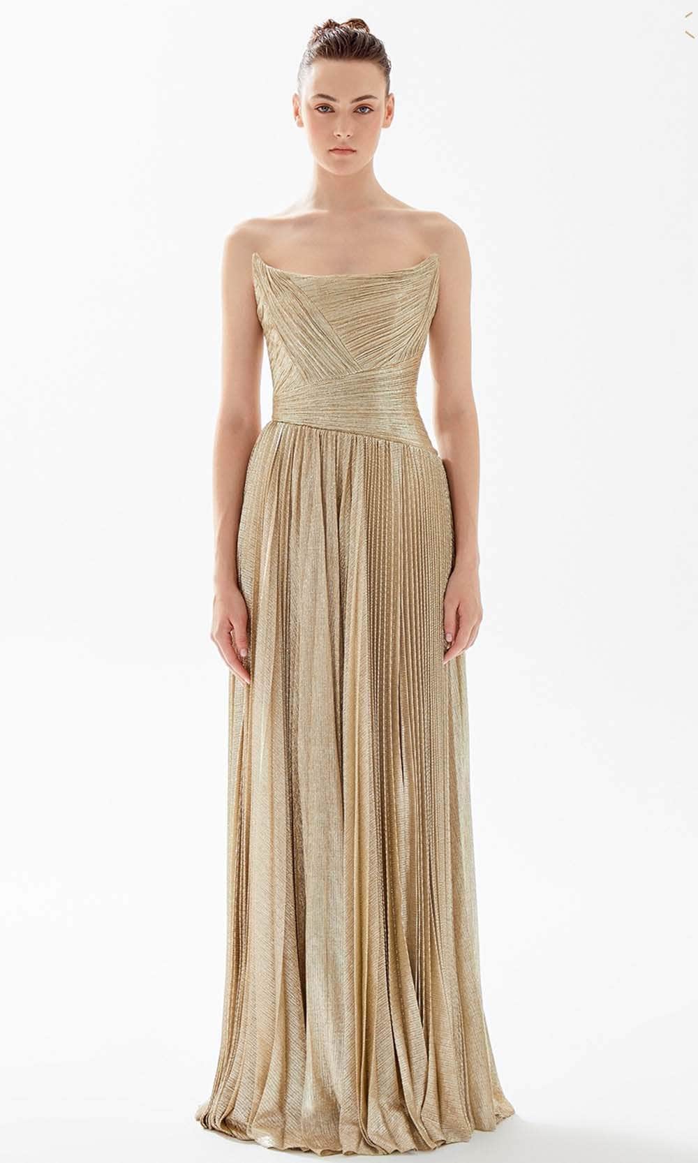 Tarik Ediz 98200 - Pleated Bateau Evening Dress Tarik Ediz 98200 - Pleated Bateau Evening Dress