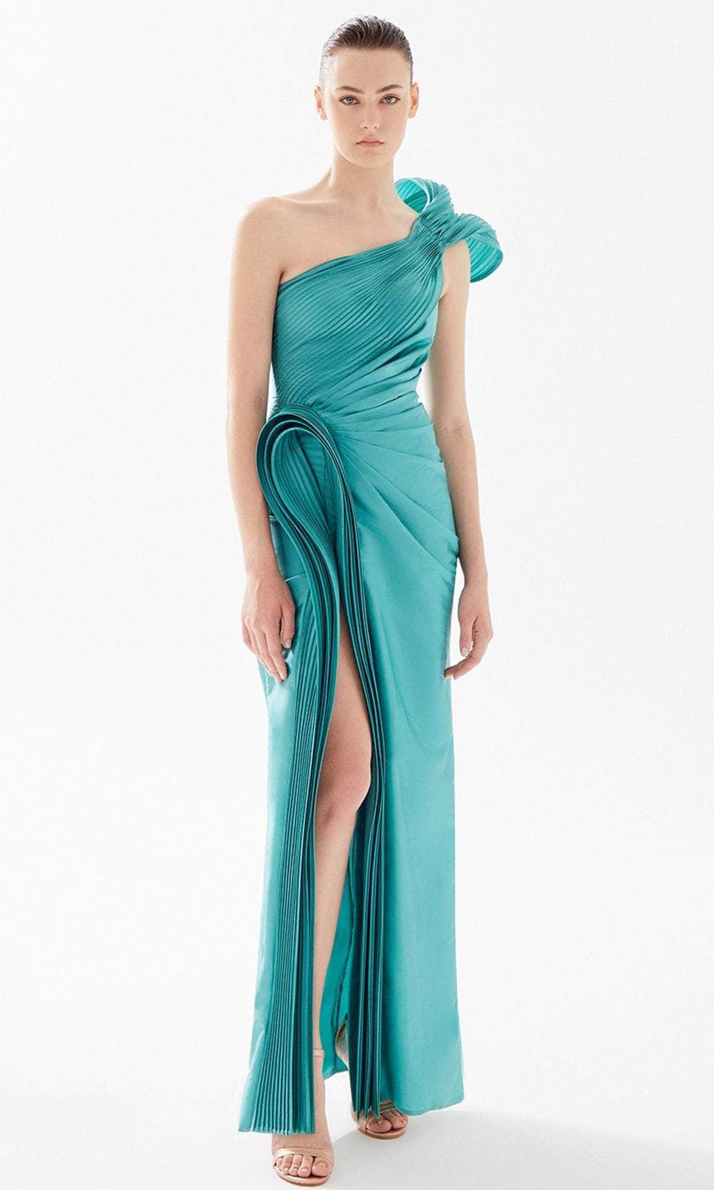 tarik ediz one shoulder dress Tarik Ediz 99065 - Long Taffetta Sheath Dress
