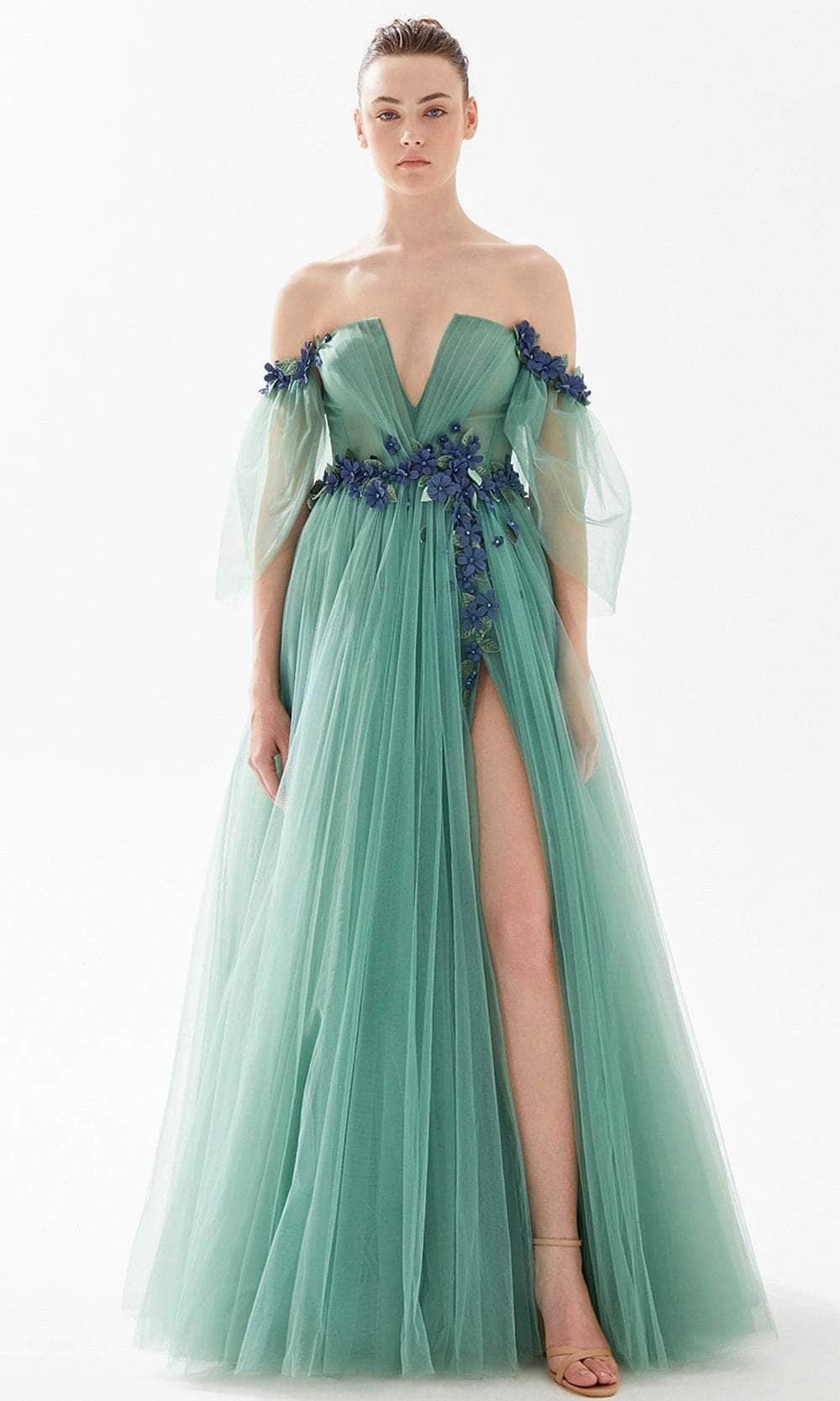 Tarik Ediz 98283 - Floral Off-Shoulder Evening Dress Tarik Ediz 98283 - Floral Off-Shoulder Evening Dress