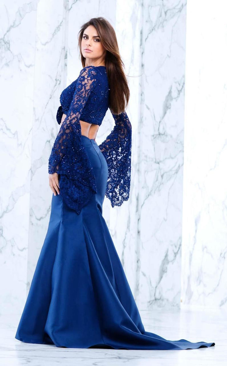 Royal Blue Long Sleeve Two Piece Prom Dress