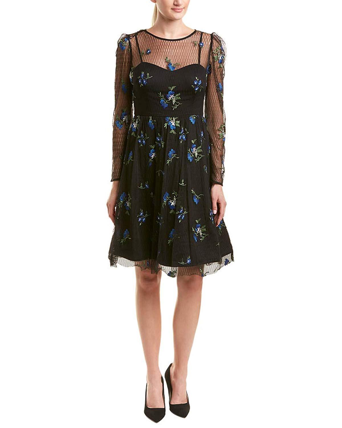 Taylor - 9862M Knee Length Puff Sleeve Illusion Embroidered Dress Taylor - 9862M Knee Length Puff Sleeve Illusion Embroidered Dress