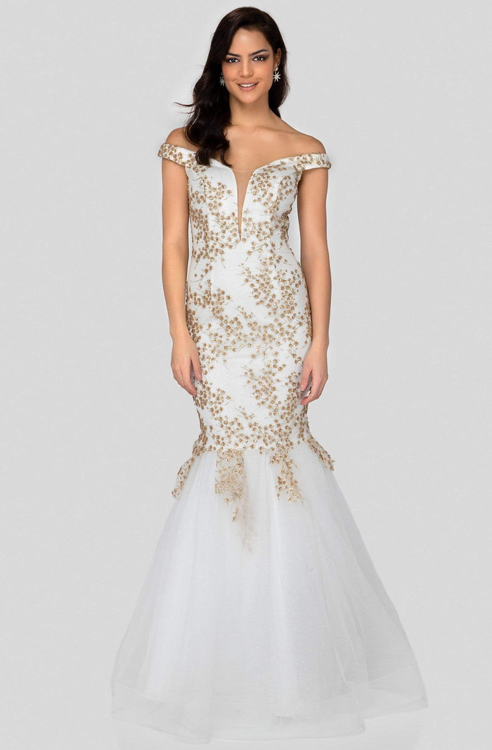 Terani Couture - 1911P8646 3D Vine Embellished Mermaid Gown Evening Dresses 0 / Ivory Gold