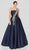 Terani Couture - 1912E9202 One Shoulder Dazzling Fern Accent Gown Evening Dresses 0 / Navy