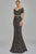 Terani Couture - 1921M0727 Off Shoulder V Neck Beaded Belt Sheath Gown Mother of the Bride Dresses 0 / Bronze