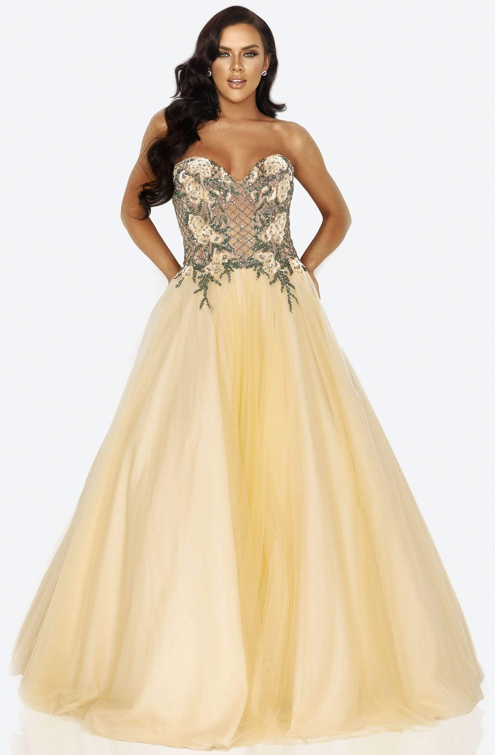 Terani Couture 2011P1149 - Long Ballgown - Trailing Beaded, Lattice Design, Strapless, Corset Boned, Lace Up Back, Tulle Skirt, Full Length Hem Couture Candy Terani Couture 2011P1149 - Long Ballgown - Trailing Beaded, Lattice Design, Strapless, Corset Boned, Lace Up Back, Tulle Skirt, Full Length Hem Couture Candy