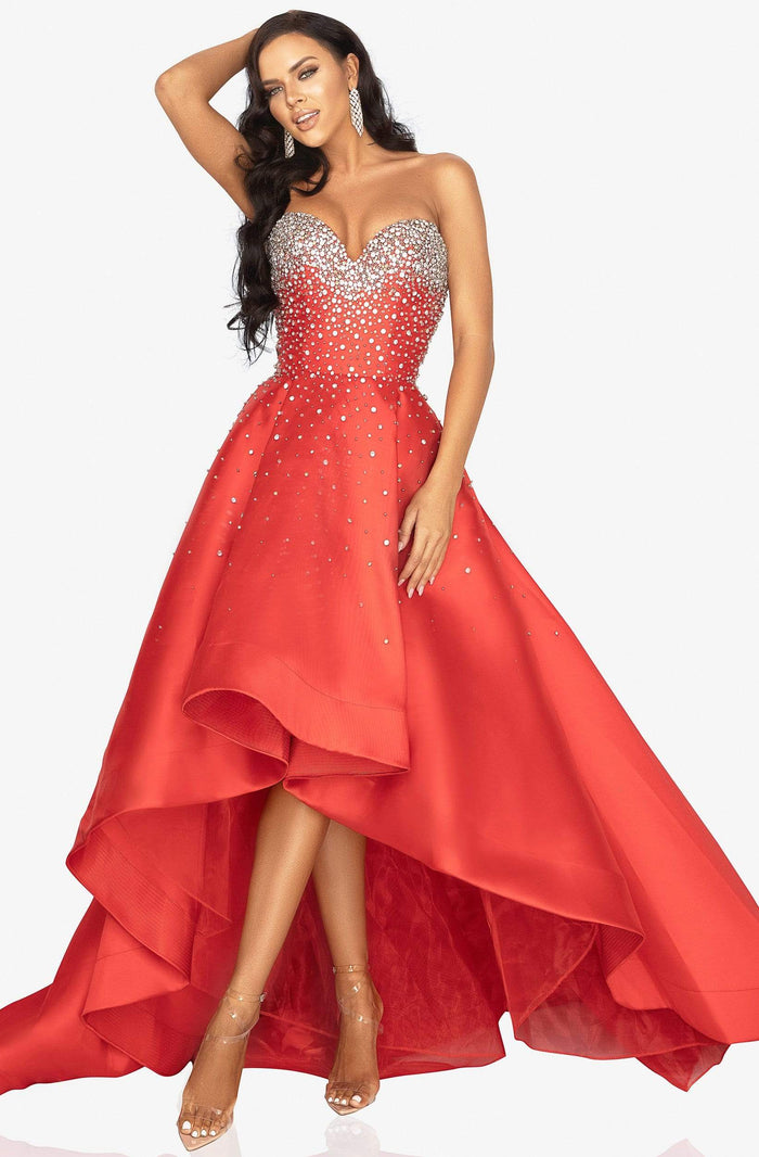 Terani Couture - 2012P1286 Embellished Sweetheart High Low Aline Dress Prom Dresses 00 / Red
