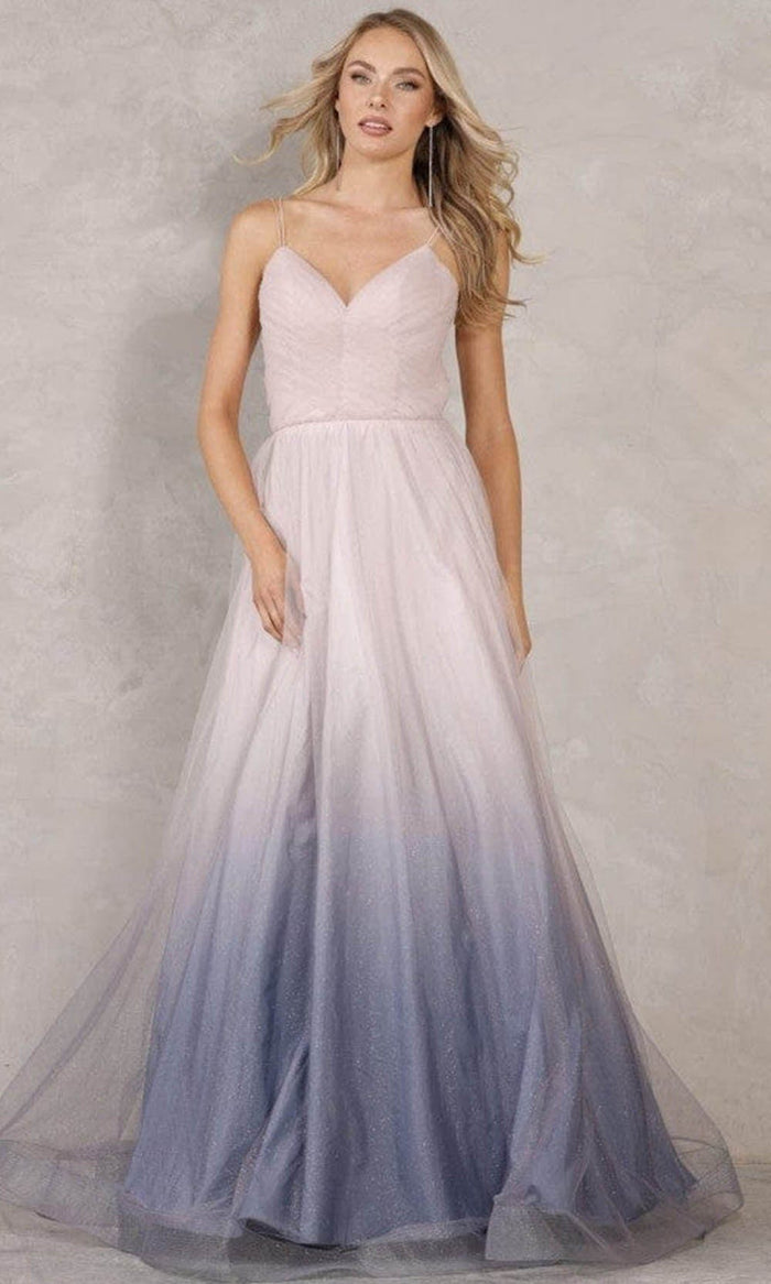Terani Couture - 2111P4114 V-Neck Ombre A-Line Gown Special Occasion Dress 00 / Ombre Blush