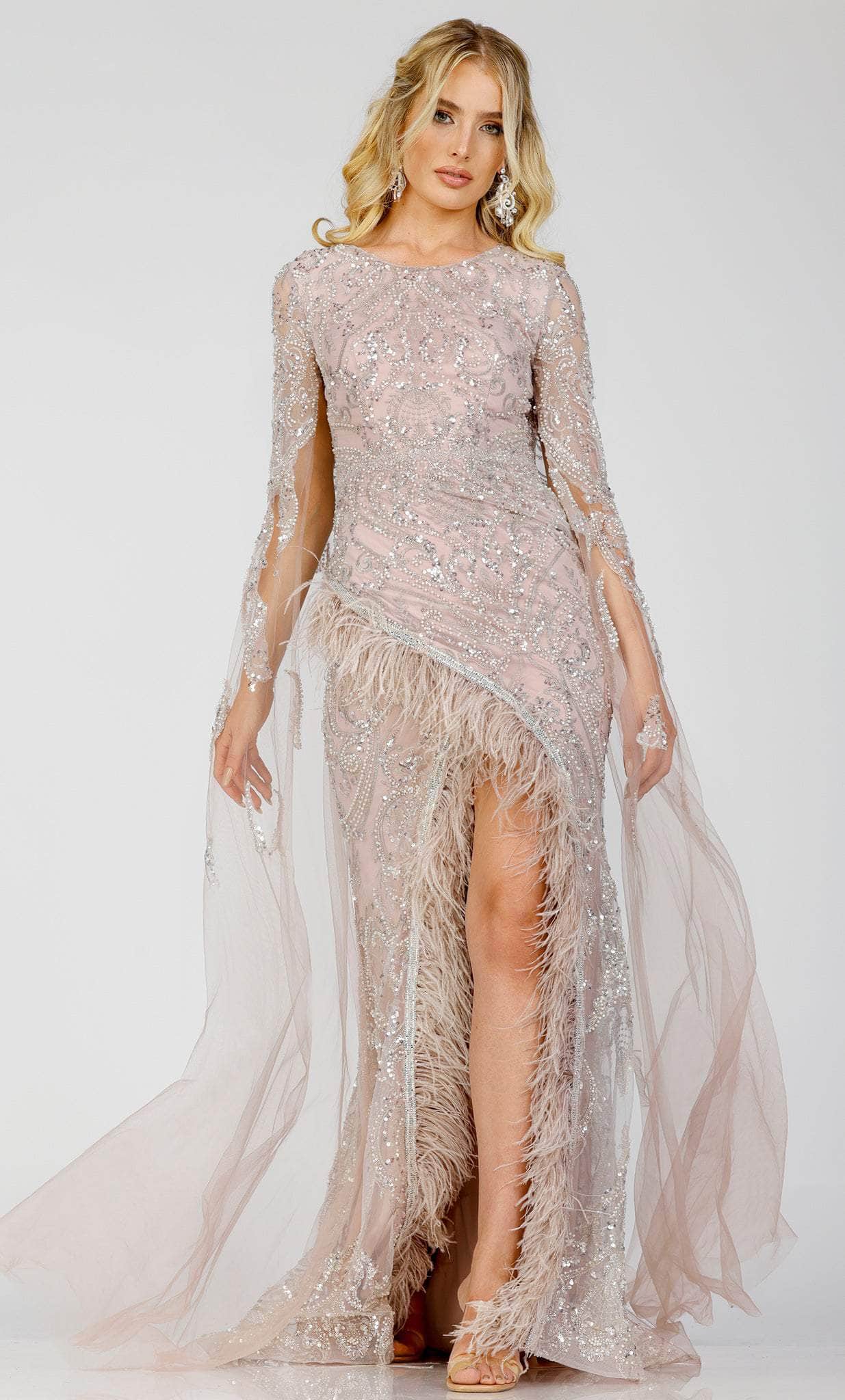Terani Couture 231E0494 - Beaded Cape Sleeve Evening Gown Terani Couture 231E0494 - Beaded Cape Sleeve Evening Gown