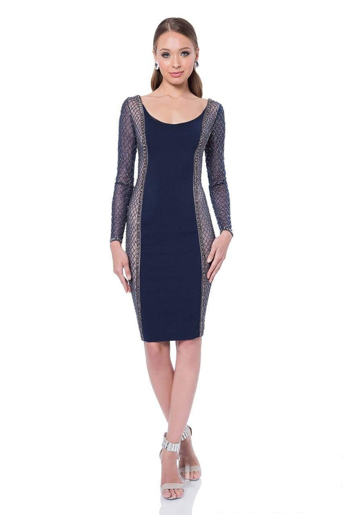 Terani Couture - Eye-catching Cocktail Dress with Illusion Sleeves 1611C0023 Special Occasion Dress 00 / Navy Nude
