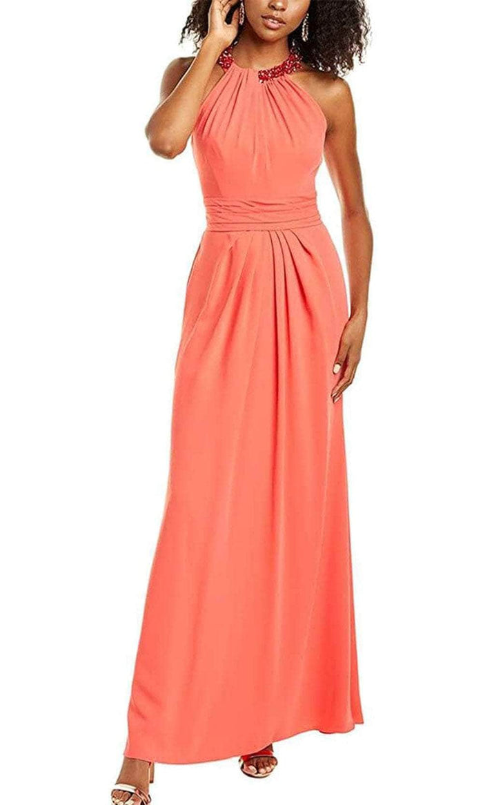 Theia 8812255 - Beaded Halter Neck A-Line Long Dress Special Occasion Dress 0 / Coral