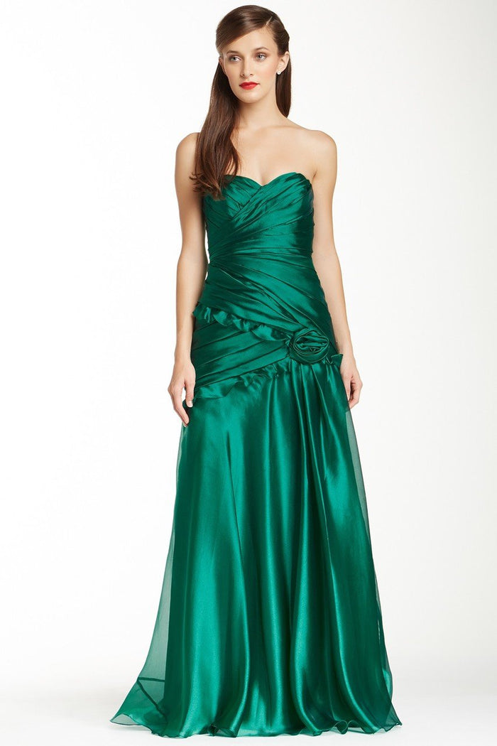Theia - 881527 Strapless Rosette Detail Pleated Organza Gown Special Occasion Dress 0 / Jade