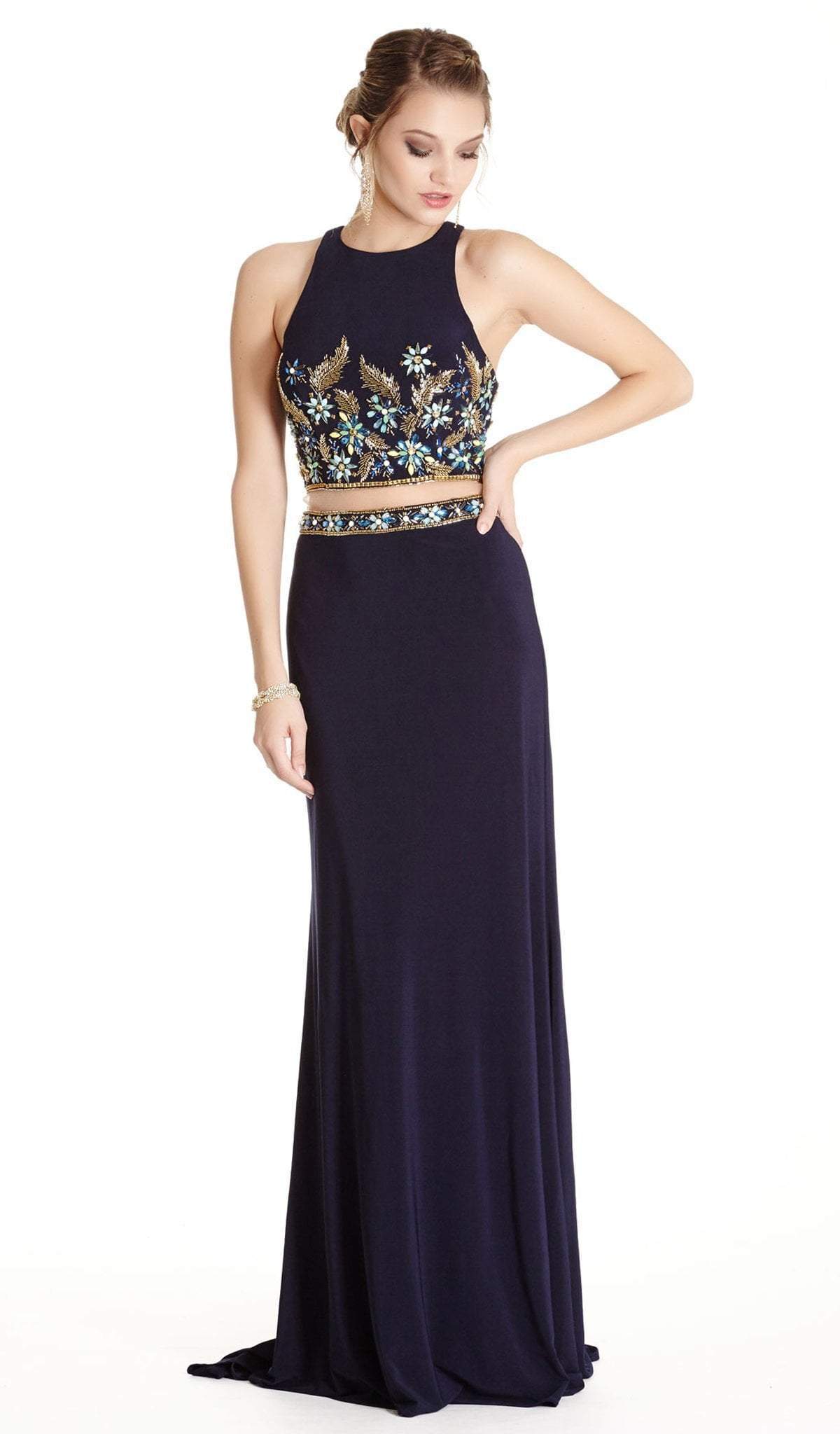 Aspeed Design Two Piece Embroidered Halter Sheath Prom Dress