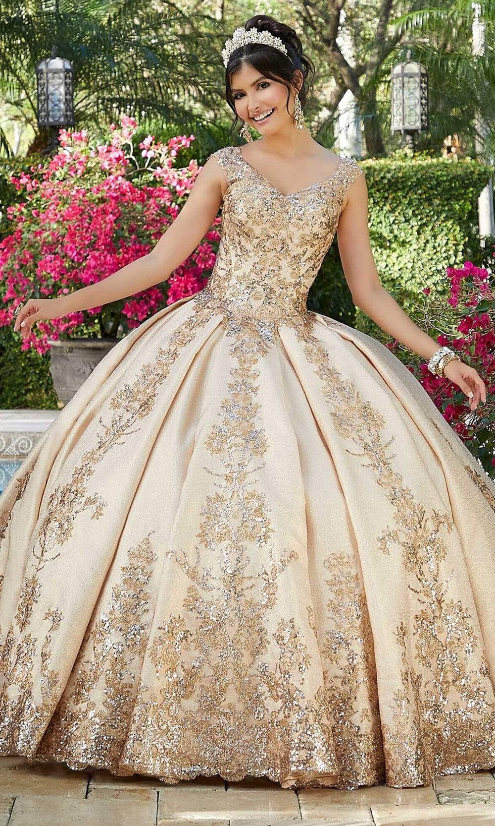 Vizcaya by Mori Lee - 60121 Cap Sleeve Embroidered Brocade Ballgown Vizcaya by Mori Lee - 60121 Cap Sleeve Embroidered Brocade Ballgown
