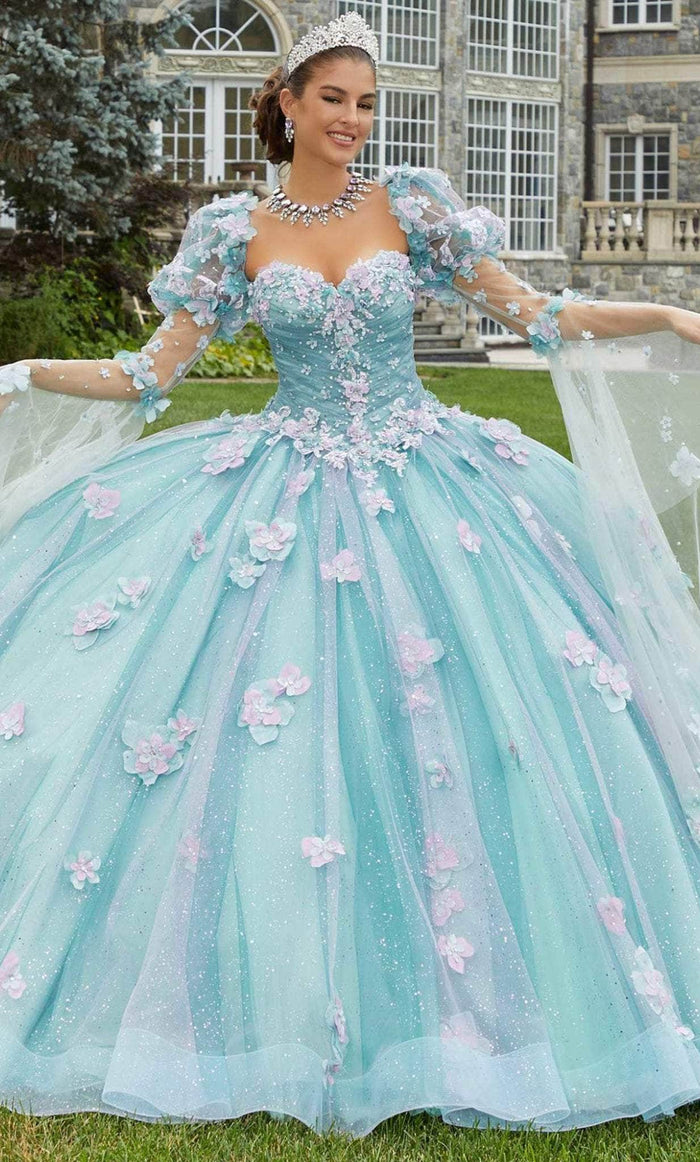 Vizcaya by Mori Lee 60174 - Floral and Glittered Ball Gown Ball Gowns 00 / Blue Orchid