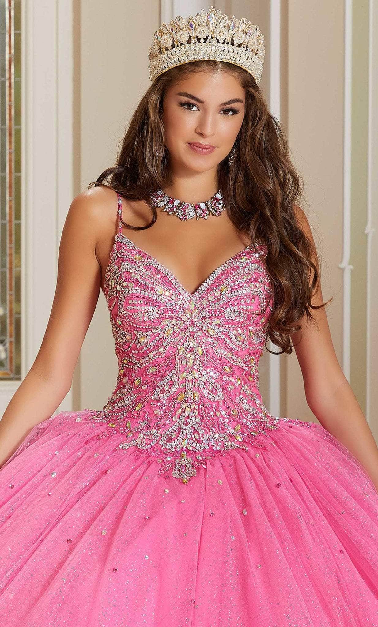 Vizcaya by Mori Lee 60175 - Rhinestone-Beaded Tulle Gown 8 / Rose Quartz Vizcaya by Mori Lee 60175 - Rhinestone-Beaded Tulle Gown 8 / Rose Quartz