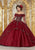 Vizcaya by Mori Lee - 89235 Off Shoulder Illusion Long Sleeve Ballgown Special Occasion Dress 0 / Sangria