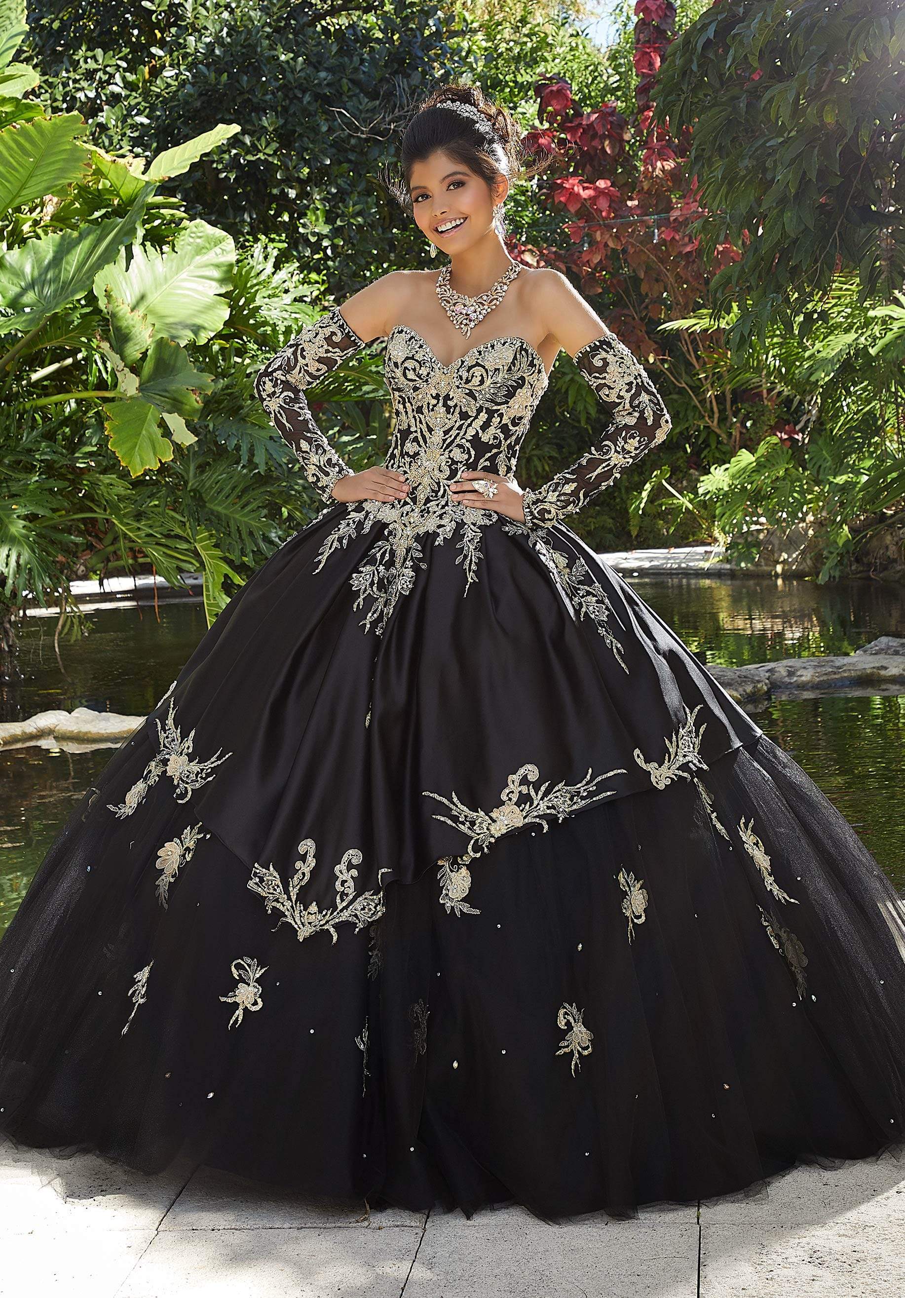 metallic embroidery dress Metallic embroidery jewel velvet ball gown w long mesh cape GLGL3471 smcfashion.com