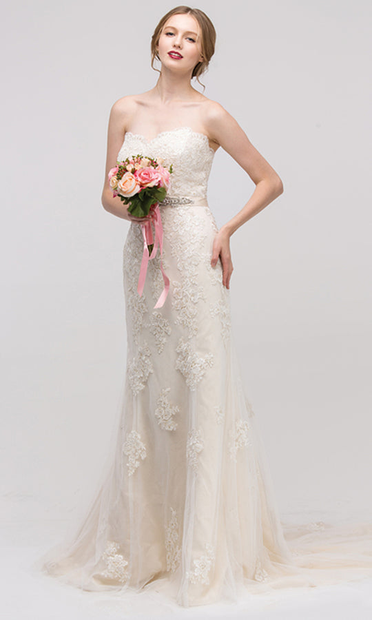 Eureka Fashion 6501 - Strapless Trumpet Gown with Lace Appliques
