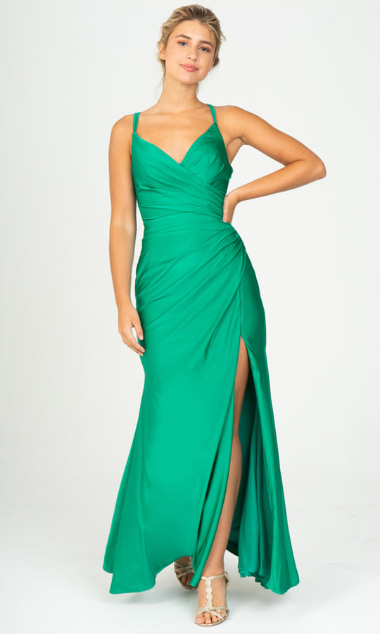 Eureka Fashion 9333 - Crisscross Back Ruched Long Dress In Green