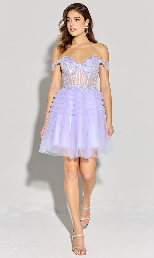 Eureka Fashion EK133 - Ruffled A-Line Dress with Corset Bodice