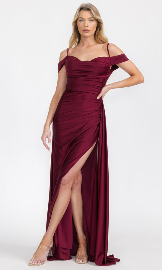Eureka Fashion EK117 - Cold Shoulder Ruched Jersey Gown