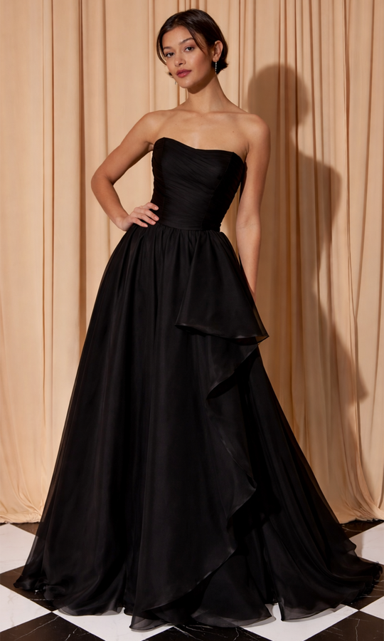 Eureka Fashion EK206 - Straight Neckline Side Ruffle Ballgown