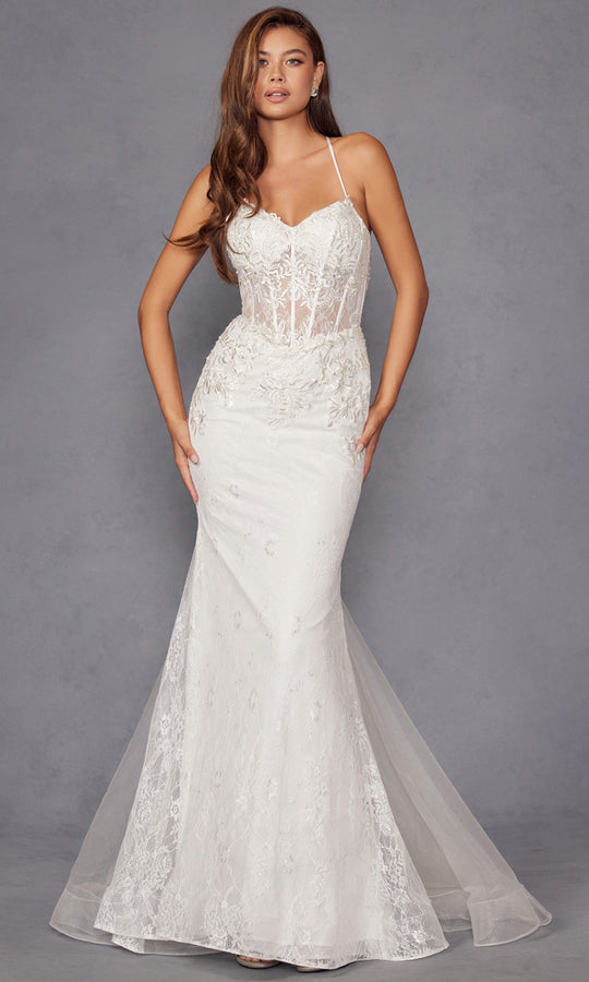 Juliet Dresses JT2481UW - Lace Embroidered Sheath Gown with Train