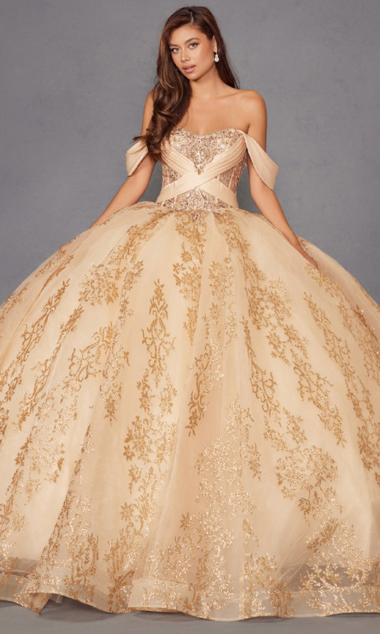 Juliet Dresses JT1488H - Off Shoulder Floral Embroidered Ballgown