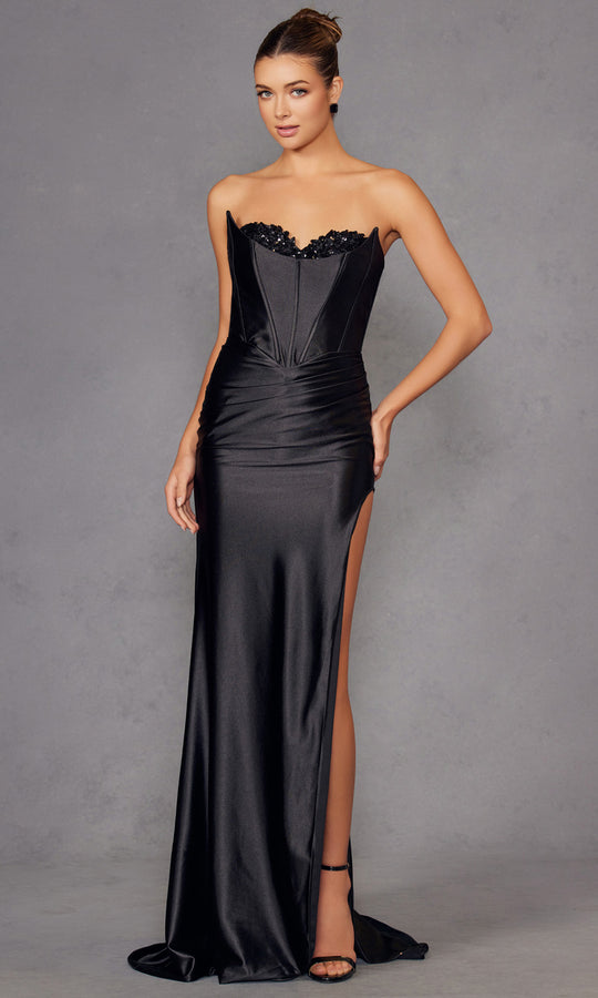 Juliet Dresses JT2527L - Strapless Corset Gown with Beaded Trim