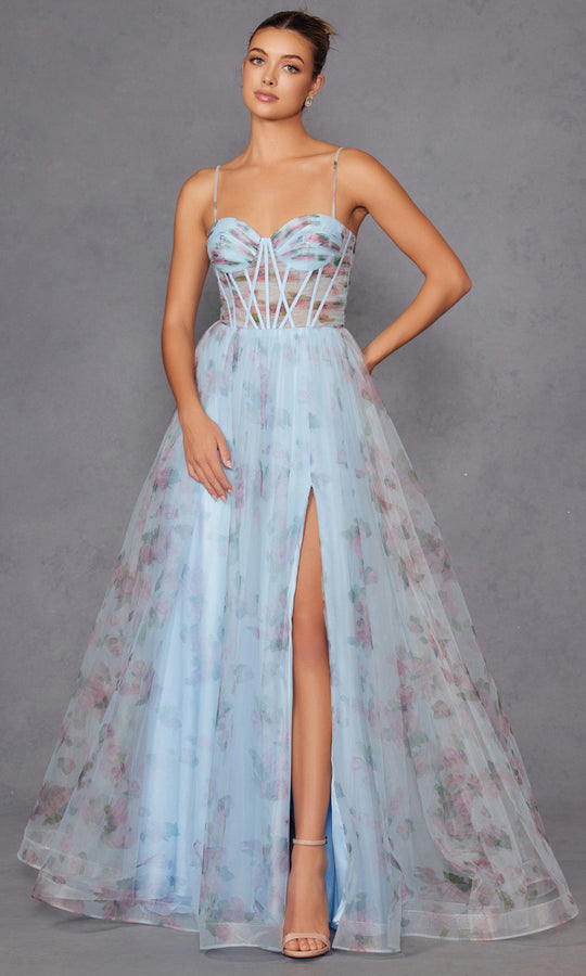 Juliet Dresses JT2562S - Floral A-Line Gown with Corset Bodice