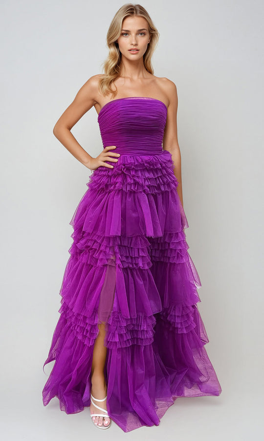 Juliet Dresses JT2542S - Strapless Tiered Ruffle Evening Gown