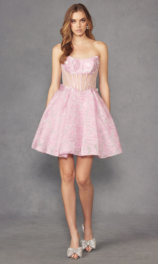 Juliet Dresses JT982S - Textured Scoop Neck Illusion Corset Dress