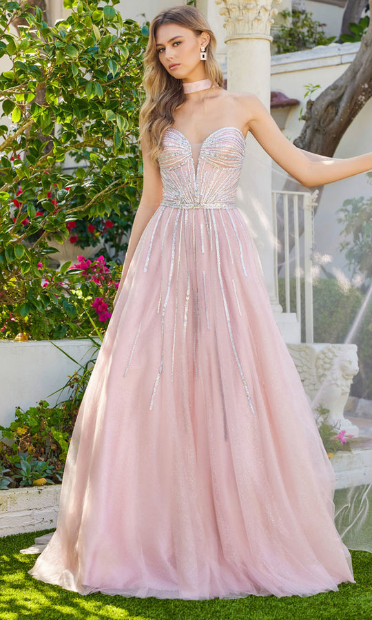 Juliet Dresses JT2620U - Illusion Plunge A Line Evening Dress