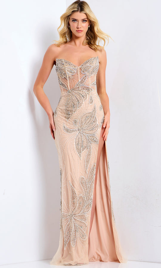Jovani 38812 - Illusion Bodice Beaded Floral Strapless Gown