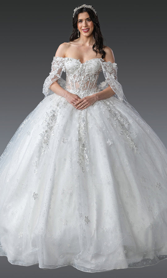 Dancing Queen Bridal 0277 - Flowing Cape Floral Embellished Ballgown