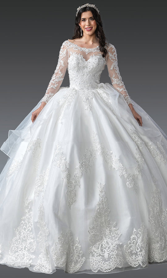 Dancing Queen Bridal 0280 - Long Sleeve Ballgown with Lace Applique