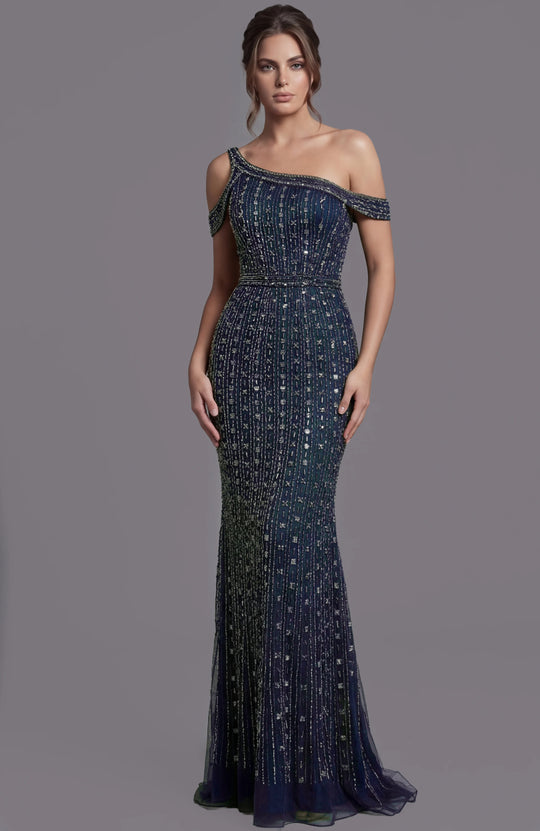 Jovani - 03124 Beaded Cold Shoulder Sheath Gown
