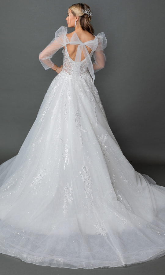 Dancing Queen Bridal 0315 - Illusion Puff Sleeve Beaded Lace Ballgown