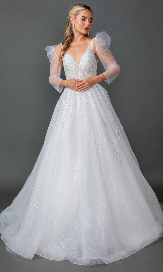 Dancing Queen Bridal 0315 - Illusion Puff Sleeve Beaded Lace Ballgown