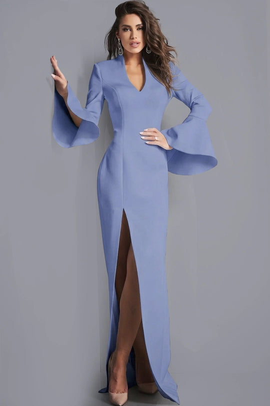 Jovani - 04240 Bell Sleeve High Slit Scuba Evening Dress