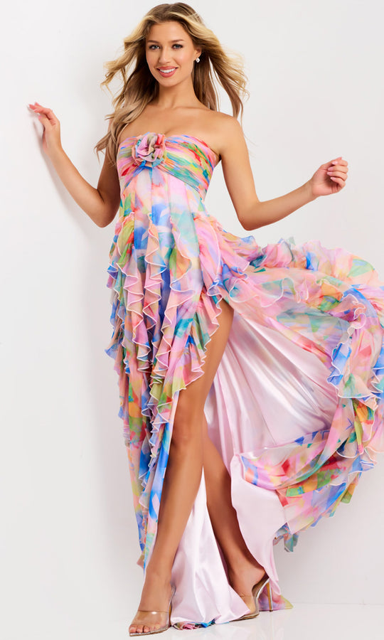 Jovani 46381 - Strapless Layered Ruffle Long Gown