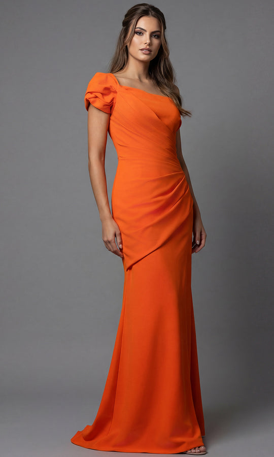 Jovani 09961 - One Shoulder Puff Sleeve Crepe Gown