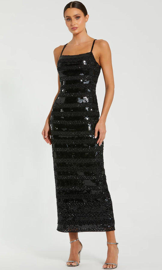 Mac Duggal 10094 - Sleeveless Horizontal Beadwork Midi Dress