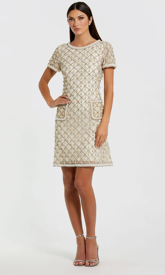 Mac Duggal 10097 - Pearl Embellished Short Sleeve Dress