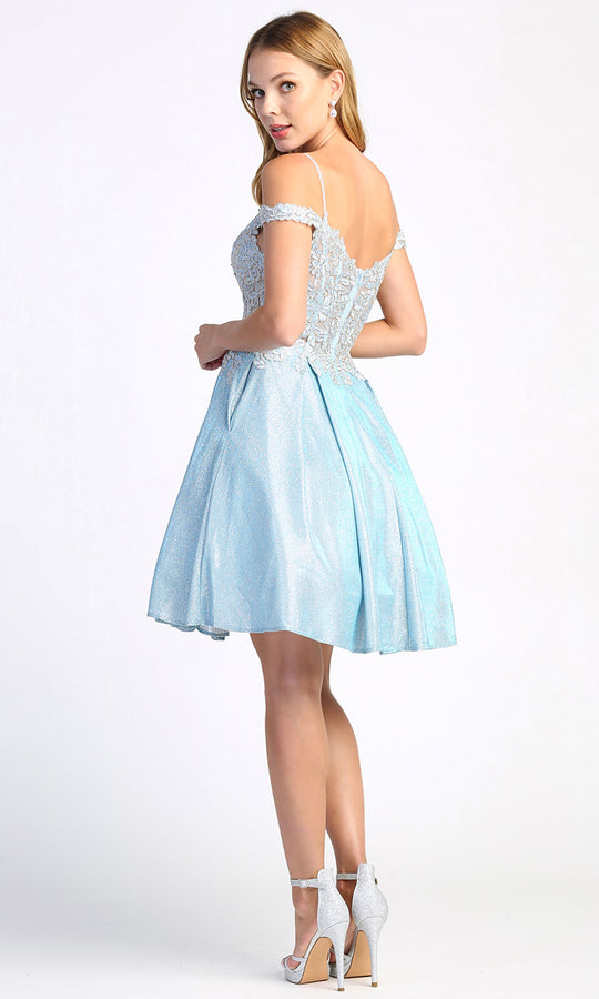 Adora Design 1010 - Embroidered Pleated A-Line Short Dress