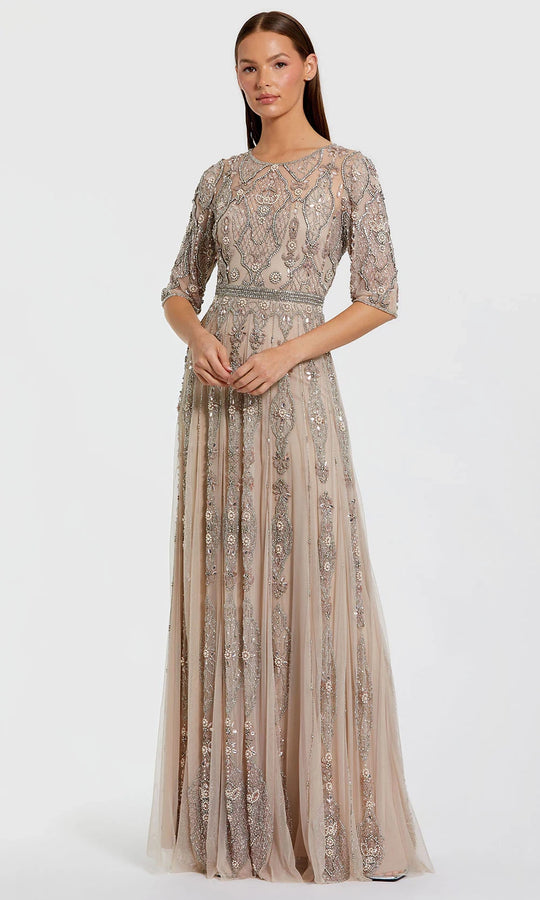Mac Duggal 10115 - Fully Beaded Three Quarter Sleeve Gown