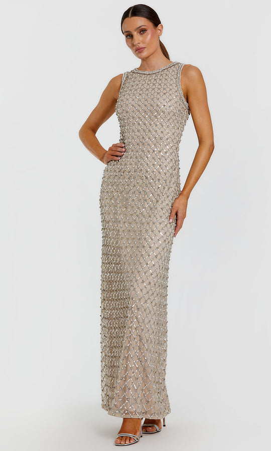 Mac Duggal 10129 - Jewel Neck Geometric Beaded Evening Gown