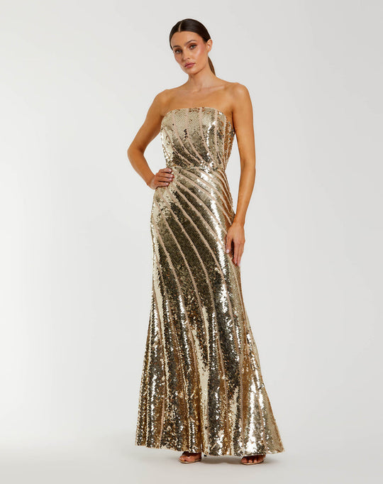 Mac Duggal 10130 - Strapless Diagonal Sequin Fitted Dress